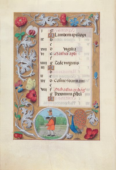 Izabella katolikus királynő, Spanyolország királynőjének órái:  Fol. 10v, szeptember alkotó: Master of the First Prayerbook of Maximillian