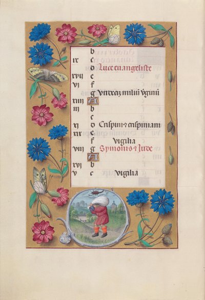 Izabella katolikus királyné, spanyol királynő órái: Fol. 11v, október, c. 1500. alkotó: Master of the First Prayerbook of Maximillian