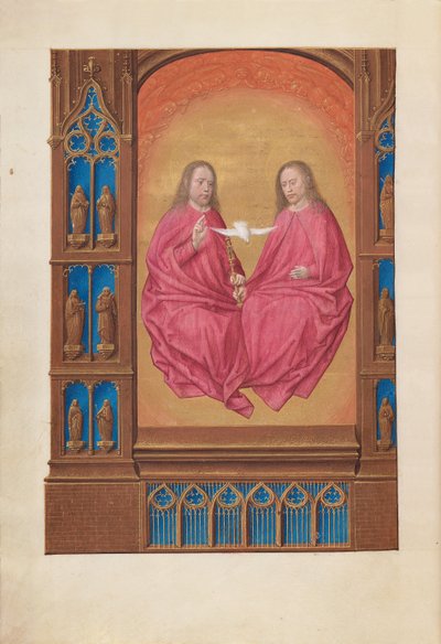 Izabella katolikus királyné, spanyol királynő órái: Fol. 17v, The Trinity, c. 1500. alkotó: Master of the First Prayerbook of Maximillian