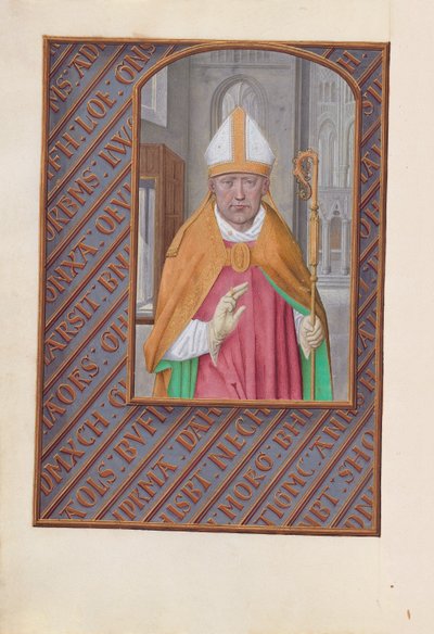 Izabella katolikus királyné, spanyol királynő órái: Fol. 183v, Szent Miklós, c. 1500. alkotó: Master of the First Prayerbook of Maximillian
