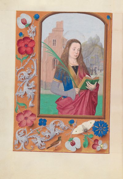 Izabella katolikus királyné, spanyol királynő órái: Fol. 191v, Szent Borbála, c. 1500. alkotó: Master of the First Prayerbook of Maximillian