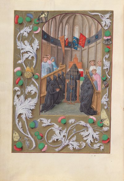 Izabella katolikus királyné, spanyol királynő órái: Fol. 219v, temetkezési szolgálat, c. 1500. alkotó: Master of the First Prayerbook of Maximillian