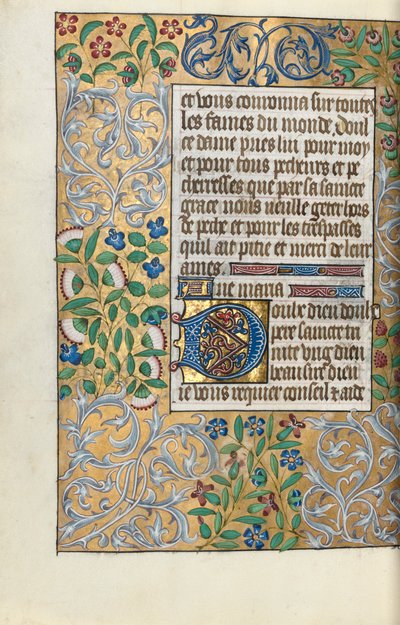 Órakönyv Rouen használata: fol. 151v, Lombozat kidolgozott határa, c. 1470. alkotó: Master of the Geneva Latini