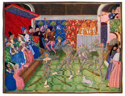 Masquerade a francia udvarban, 1393, 1470-1475. alkotó: Master of the Harley Froissart