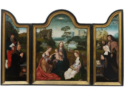 Szűz és gyermek Szent Katalinnal és Szent Borbálával, 1520-25 körül (olaj, tábla) alkotó: Master of the Holy Blood