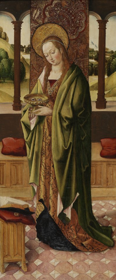 Szűz és gyermek triptichonja két angyallal, Szent Lúcia részlete a jobb oldalról, 1500 körül (lásd még: 225326, 225327) alkotó: Master of the Lee Triptych Master of the Lee Triptych
