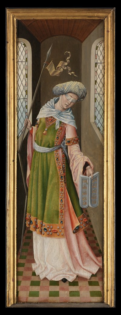 A zsinagóga allegorikus alakja, a Szent Orsolya legendájából alkotó: Master of the Legend of St. Ursula