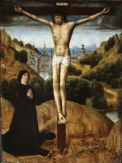 Krisztus a kereszten adományozóval, 1480-as évek vége (olaj, tábla) alkotó: Master of the Legend of St. Ursula