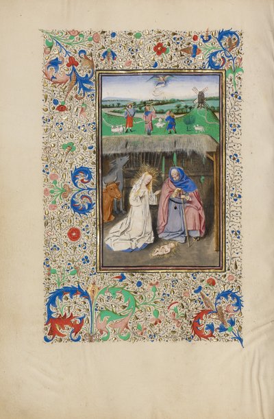 A születés és a pásztoroknak szóló igehirdetés alkotó: Master of the Llangattock Hours