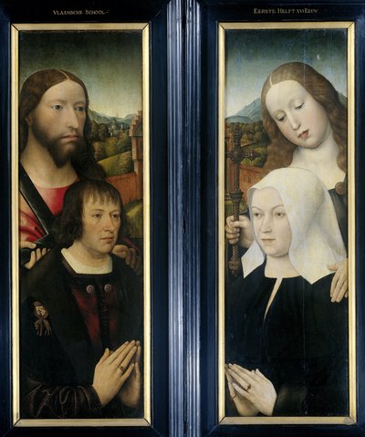 Triptichon két szárnya az adományozóval, Thomas Isaacq-val, Szent Tamás kíséretében (bal, külső szárny), és az adományozó felesége Szent Margit kíséretében (jobbra, külső szárny) alkotó: Master of the Magdalen Legend