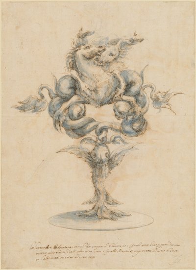 Egy boros pohár két harci tengeri lóval alkotó: Master of the Medici Banquet Decanters