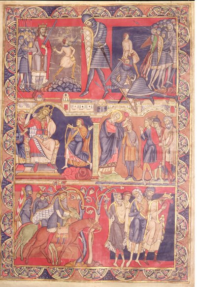 Jelenetek Sámuel, Saul és Dávid életéből, a winchesteri Bibliából, 1160-80 alkotó: Master of the Morgan Leaf