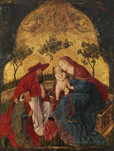 Szűz és gyermek adományozóval Szent Jeromos bemutatta, kb. 1450. alkotó: Master of the Munich Bavarian Panels
