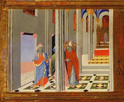 Szent Ambrus megtagadja I. Nagy Theodosius római császár belépését a milánói templomba, 1436 tempera, tábla, 741548 részlete. alkotó: Master of the Osservanza