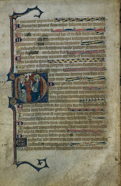 Levél egy zsoltárról: Történeti D kezdőbetű a Szentháromsággal, 1310 körül. alkotó: Master of the Queen Mary Psalter