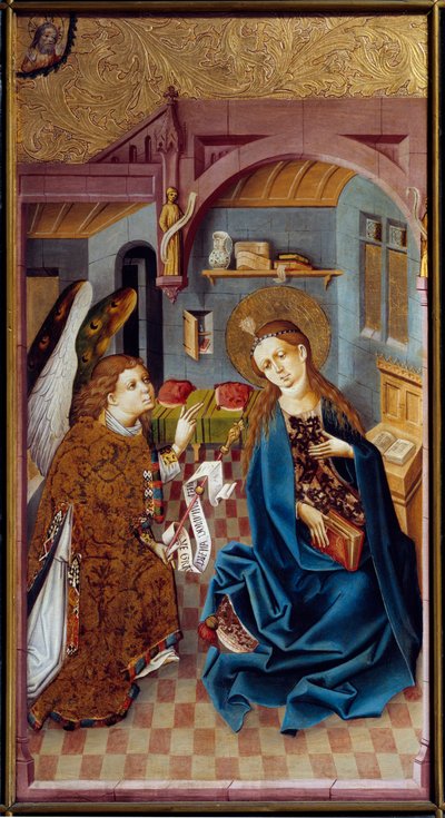 A Felső-Rajna mesterének Angyali üdvözlet festménye (15. század) 1460 Lyon, Musee des Beaux Arts alkotó: Master of the Rhine