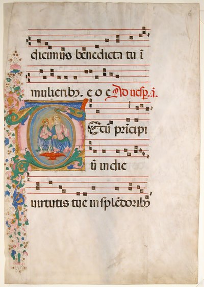 Kéziratos levél a Szentháromsággal T-betűben, egy antifóniából, 15. század második fele. alkotó: Master of the Riccardiana Lactantius
