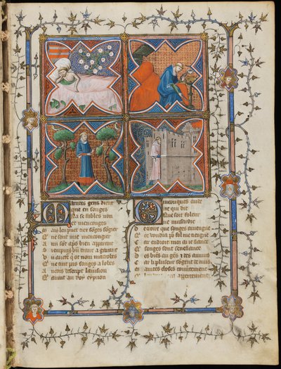 Miniatűr Guillaume de Lorris és Jean de Meun Roman de la Rose kéziratából, 1353 alkotó: Master of the Rose novels