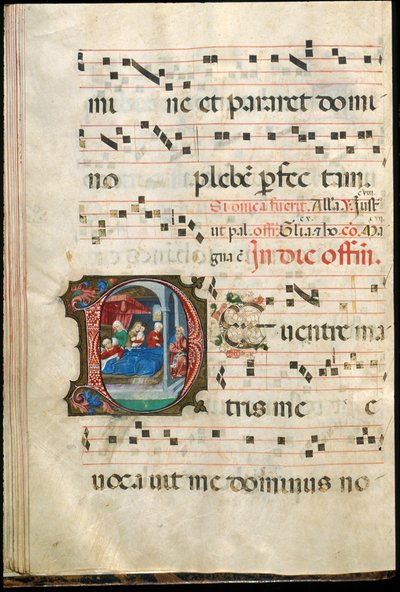 Folio egy fokozatos, 15. század végi (tinta, tempera és aranylevél pergamenen) alkotó: Master of the Saluces Hours (attr. to)