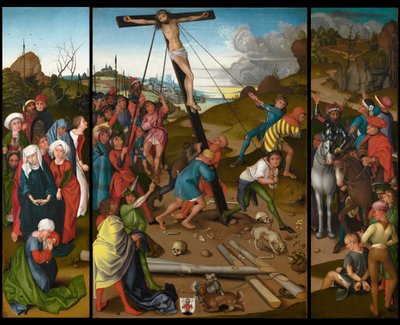 A keresztemelés [középső, bal és jobb oldali panelek], c. 14801490. alkotó: Master of the Starck Triptych