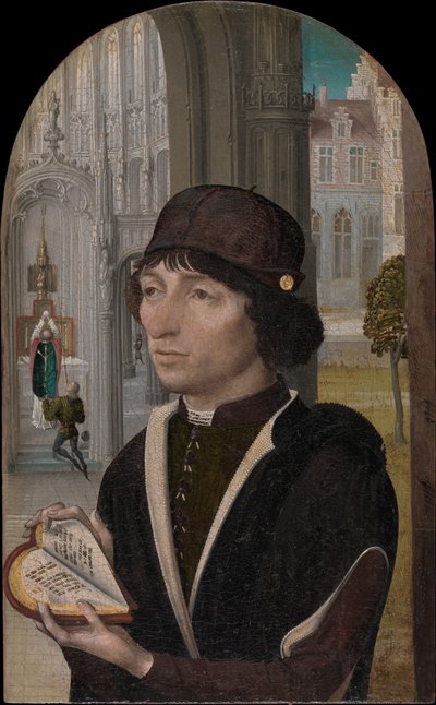 Fiatal férfi kezében egy könyv, kb. 1480. alkotó: Master of the View of Sainte