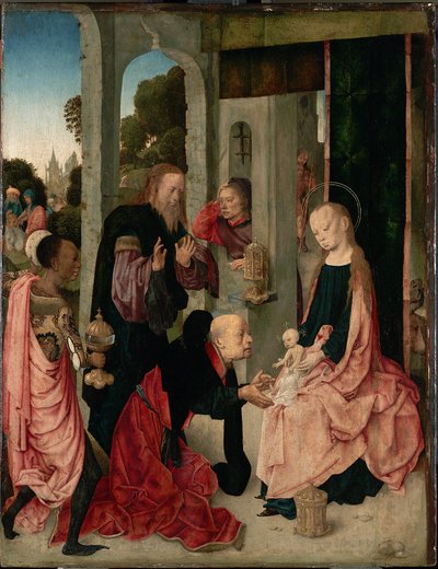 Német: Die Anbetung der Könige Adoration of the Kings (A királyok imádása) alkotó: Master of the Virgo Inter Virgines