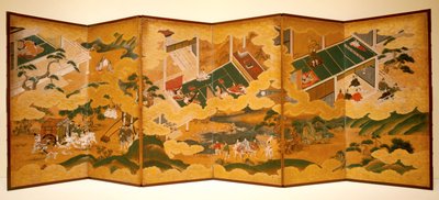 Tales Of Genji, 1650 körül (tinta, színes és aranylevél papíron, hatszoros képernyő) alkotó: Matabei Iwasa