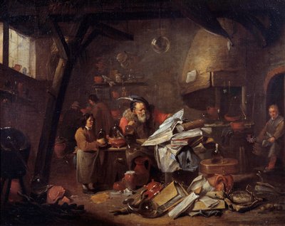 Alkimista laboratóriumának belseje Matheus van Helmont festménye (1623-1679) 17. századi Montpellier Fabre múzeum alkotó: Matheus van Helmont