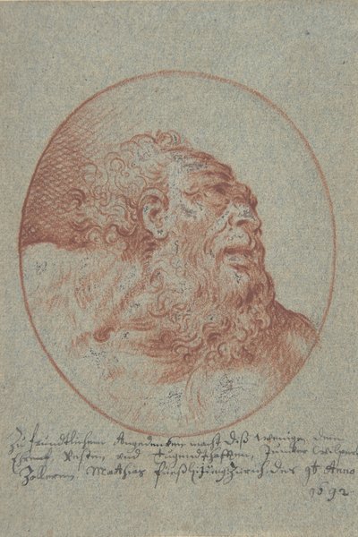 Egy szakállas férfi feje, aki jól néz, 1692. alkotó: Mathias Fussli