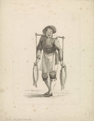 A halkereskedő igán hordja a halat alkotó: Mathias de Sallieth