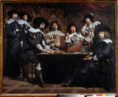 Amatőr találkozók vagy akadémia Művészek és értelmiségiek találkozója. Mathieu Le Nain (Lenain) festménye (1607-1677) 17. század V. 1,16x1,46 m párizsi Louvre múzeum alkotó: Mathieu Le Nain