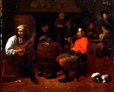 Egy kocsmabelső mandolinlejátszóval alkotó: Mathijs Wulfraet
