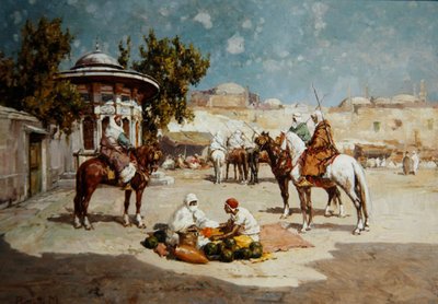 Arab harcosok a piactéren, 1910 körül (olaj, panel) alkotó: Matteo Da Angelo Rossotti