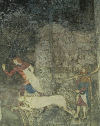 Kutyákkal vadászó férfiak, a La Chambre du Cerf Legényszoba 1347-es freskójának dekorációs sémája alkotó: Matteo Giovanetti