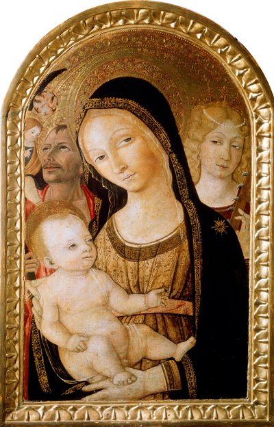 Madonna és gyermeke szentekkel Katalin és Kristóf, 15. század. alkotó: Matteo di Giovanni
