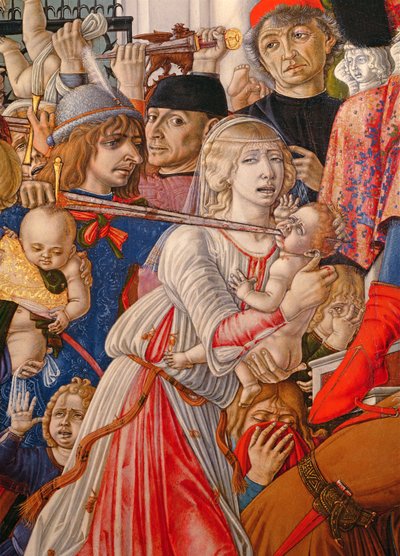 Az ártatlanok mészárlása, egy kisbabát kardjával átszúró katona részlete, 1482 tempera a 106233 panel részletén alkotó: Matteo di Giovanni di Bartolo