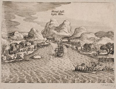 Hornøen (Horn-sziget) leírása alkotó: Matthäus Merian d.Æ.