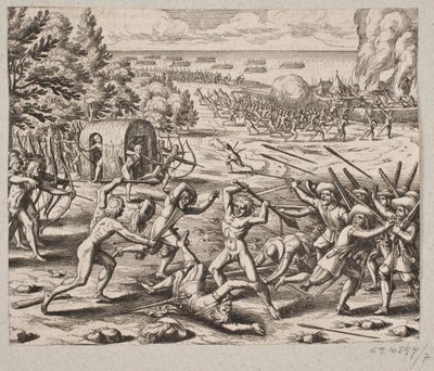 Amint megérkeztek a vadak településére, Szent úr látta. John 300 karibi alkotó: Matthäus Merian d.Æ.