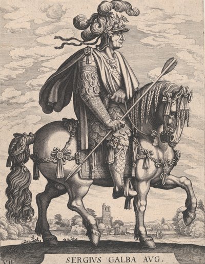 7. tábla: Galba császár lóháton, „Az első tizenkét római császár”-ból Tempes után..., 1610-50. alkotó: Matthaus Merian