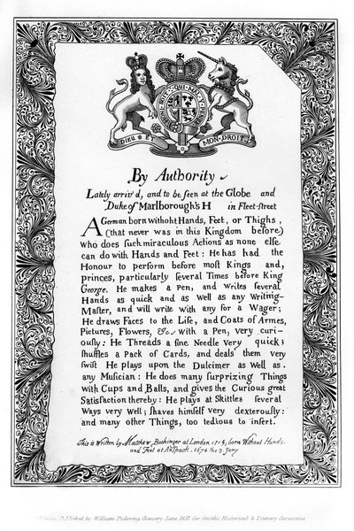 Matthew Buchinger, nürnburgi törpe kalligrafikus kiállítási számlája, 1717, 1840 alkotó: Matthew Buchinger