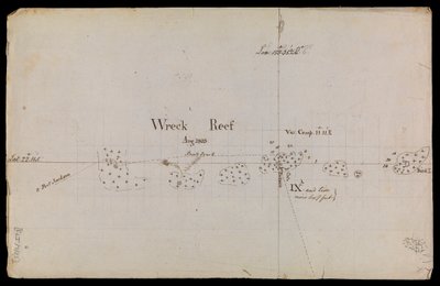 A "Roncszátony" 1803. évi vázlatos térképe az Admiralitás technikai jegyzeteinek és levelezésének gyűjteményéből. alkotó: Matthew Flinders