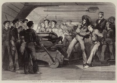 Tengerészeti oktatás a HMS Britannia fedélzetén, Portsmouth, Lessons in Gunnery alkotó: Matthew Somerville Morgan