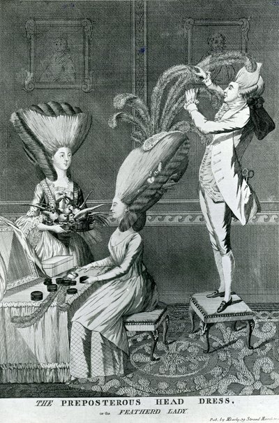Az elképesztő fejruha, avagy a tollas hölgy, 1776 alkotó: Matthew or Matthias Darly