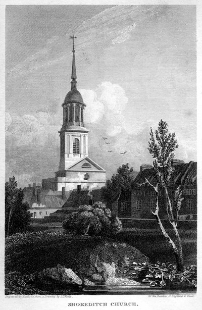 Shoreditch templom, London, 1815. alkotó: Matthews