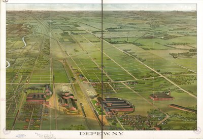 Madártávlat. Tájolása észak jobbra. LC Panoramic maps (2. kiadás), 555.1 Raszterképként is elérhető a Library of Congress webhelyén. LC-másolat tintával ellátva. Bélyegző: Compliments Depew Improvement Co.; S. Jay Ohart, ügyvéd alkotó: Matthews-Northrup Company