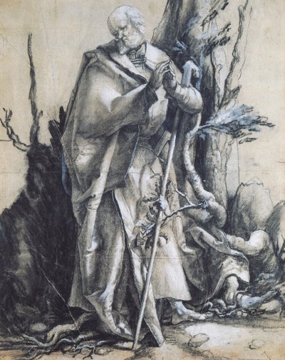 Szent János az erdőben, 1515 körül, Matthias Grunewald (1470-1528), fekete kréta papíron, 37x29 cm. Németország alkotó: Matthias (c.1480 1528) Grunewald
