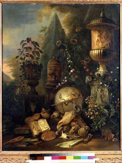 Vanitas, csendélet vázával (Vanitas, csendélet vázával). Matthias Withoos (1627-1703) festménye. Olaj, vászon, 83 x 67 cm. 17. századi holland művészet. Puskin Szépművészeti Múzeum, Moszkva. alkotó: Matthias Withoos