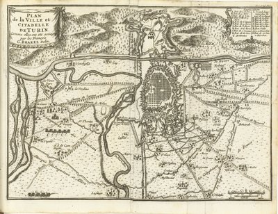 Beleg van Turijn, 1706 Torino város és fellegvár terve, mivel a franciák ostrom alá vették (cím a tárgyon) alkotó: Matthijs Pool (possibly)