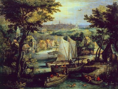 Folyói táj, Mathys Bril Younger (1550-1583), olaj, réz alkotó: Matthijs the younger Bril