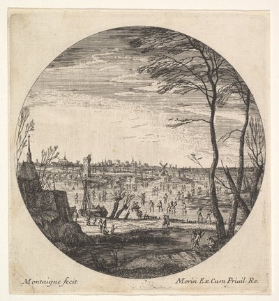 Téli táj műkorcsolyázó fagyott vízfelületen egy roundel compos..., kb. 1625-60. alkotó: Matthijs van Plattenberg